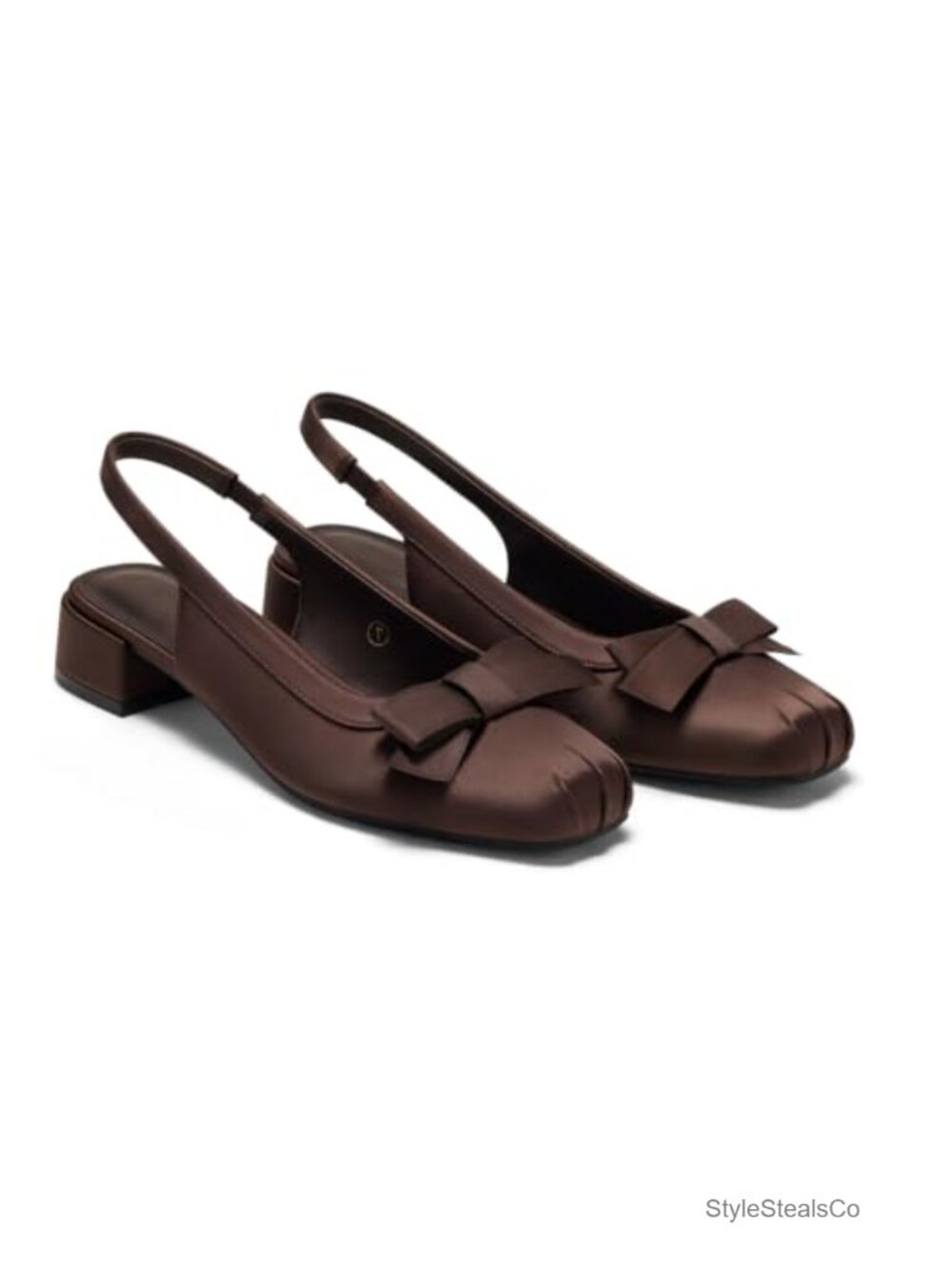 Slingback Chunky Low Heel Square Toe Bow Pumps